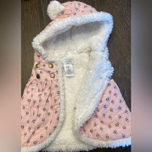 Pink floral vest with Sherpa lining and bear ears